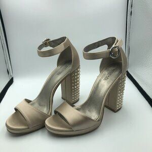 Michael Kors Erika Rhinestone Champagne Satin Womens Platform Heels Size 6